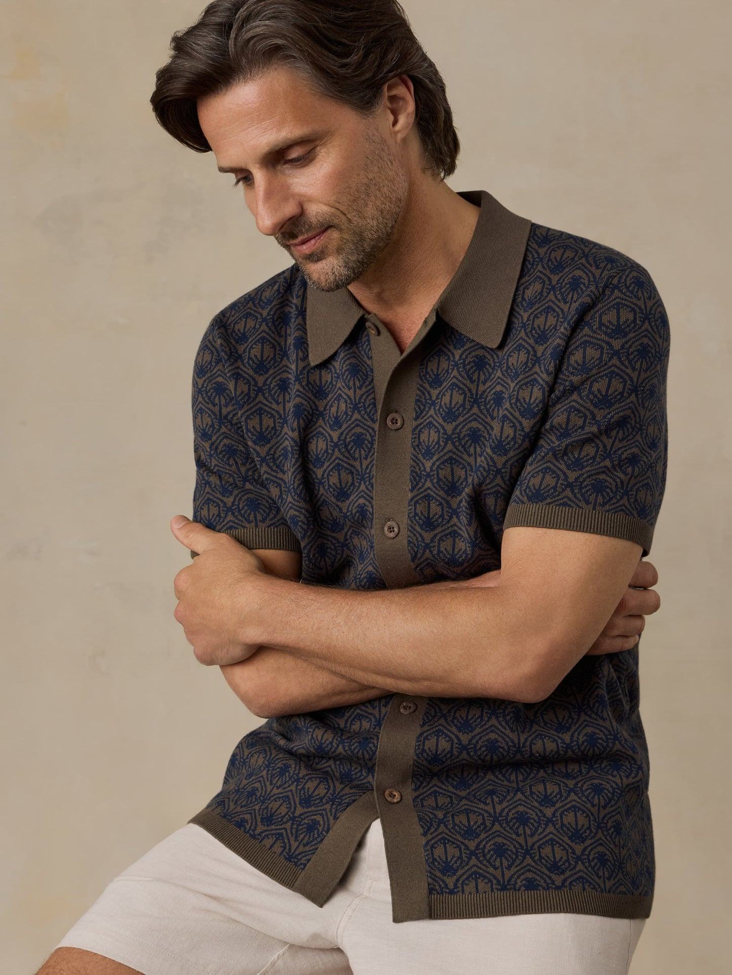 Short-Sleeve Sweater Shirt - Inland Palm Mosaic