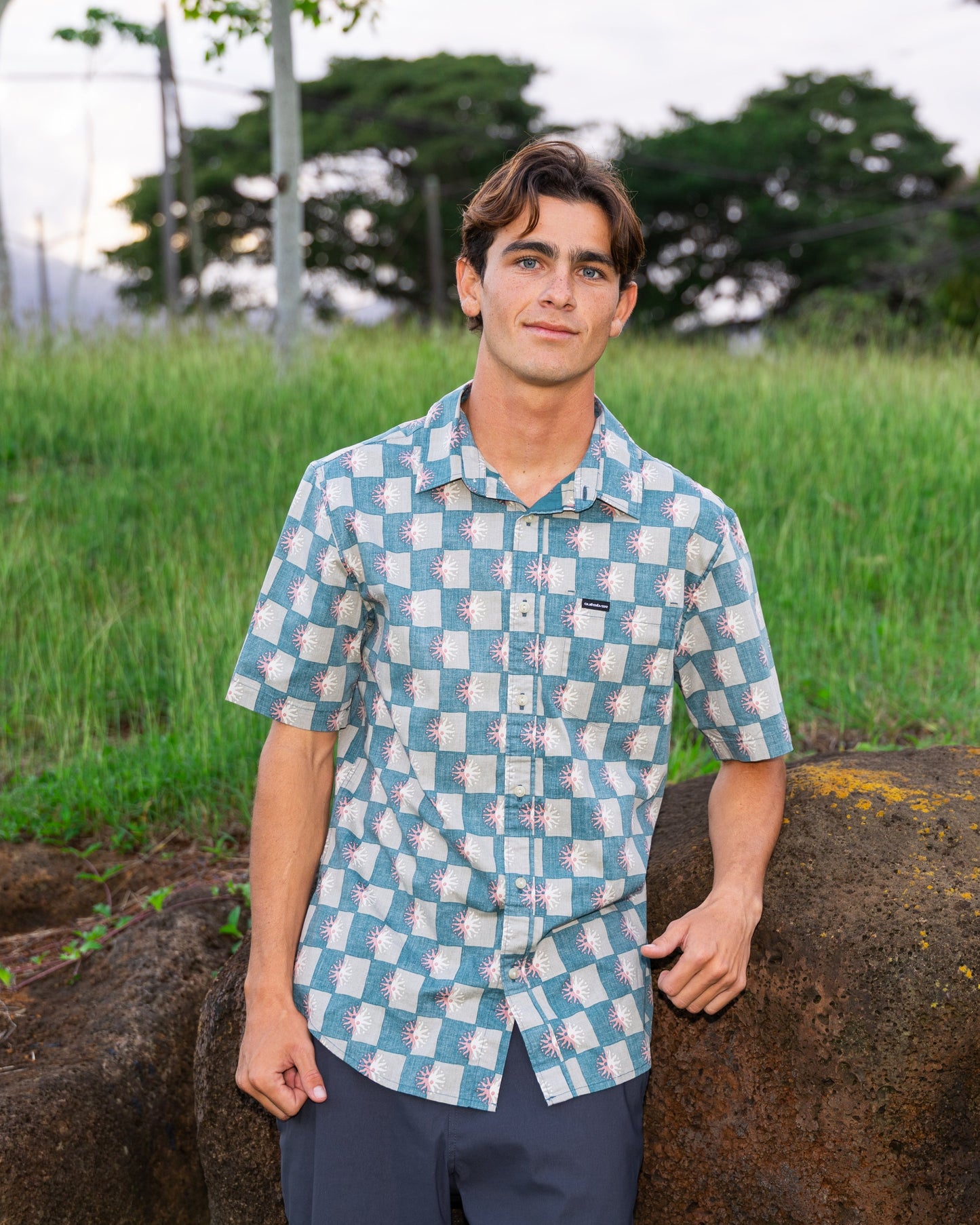 Sundial Classic Stretch Short Sleeve Woven Shirt - Mediterranea