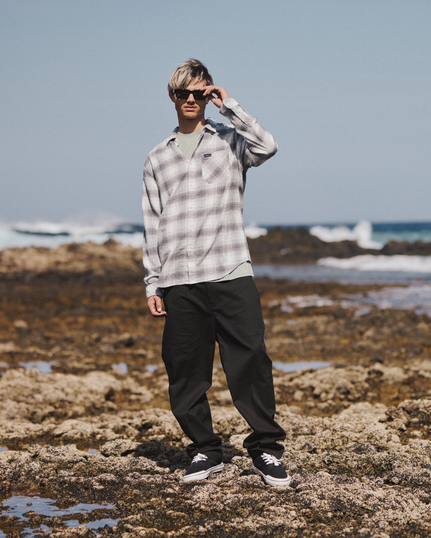 Breakwater Check Long Sleeve Flannel Shirt - Snow White