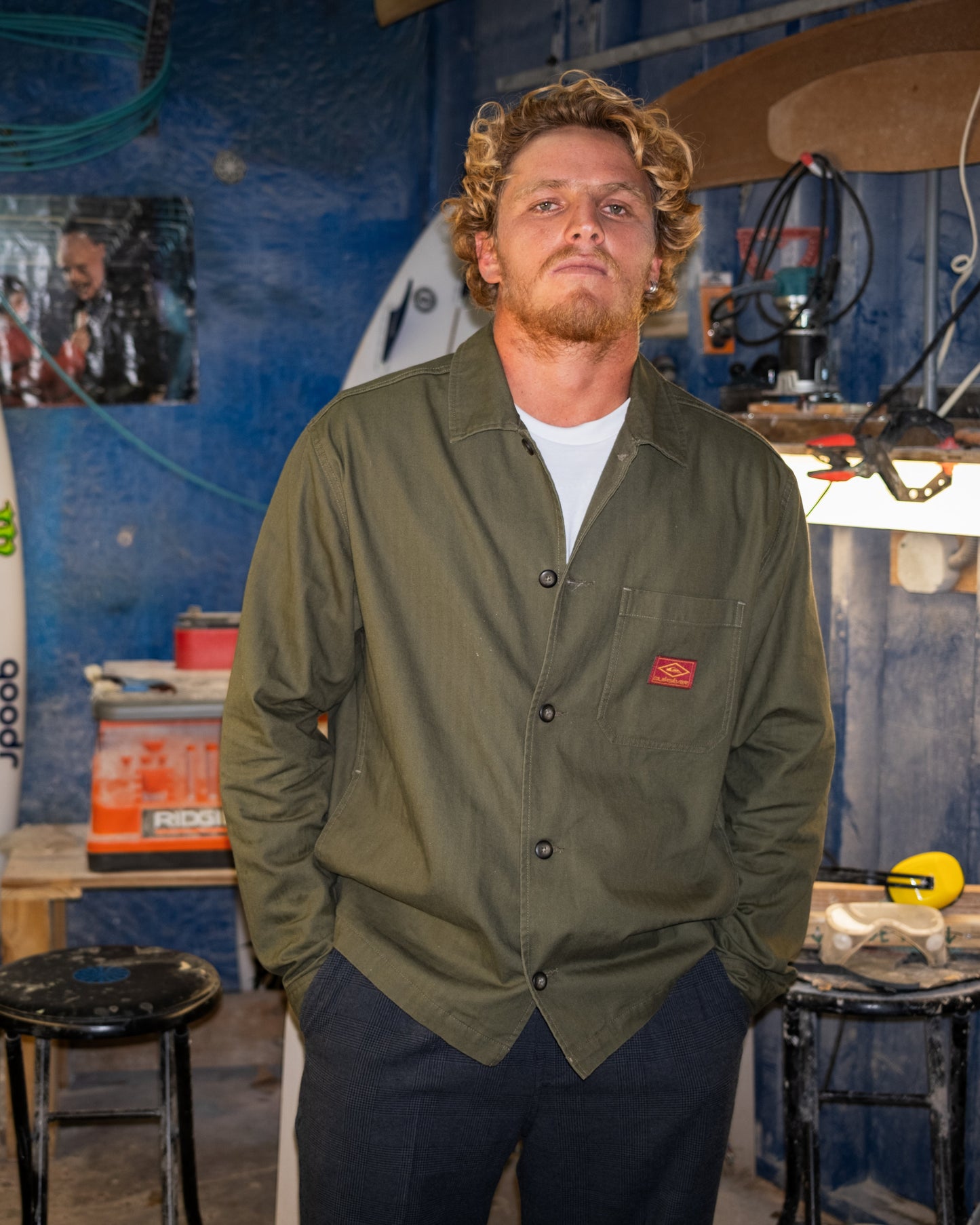 Herringbone Long Sleeve Woven Overshirt - Grape Leaf