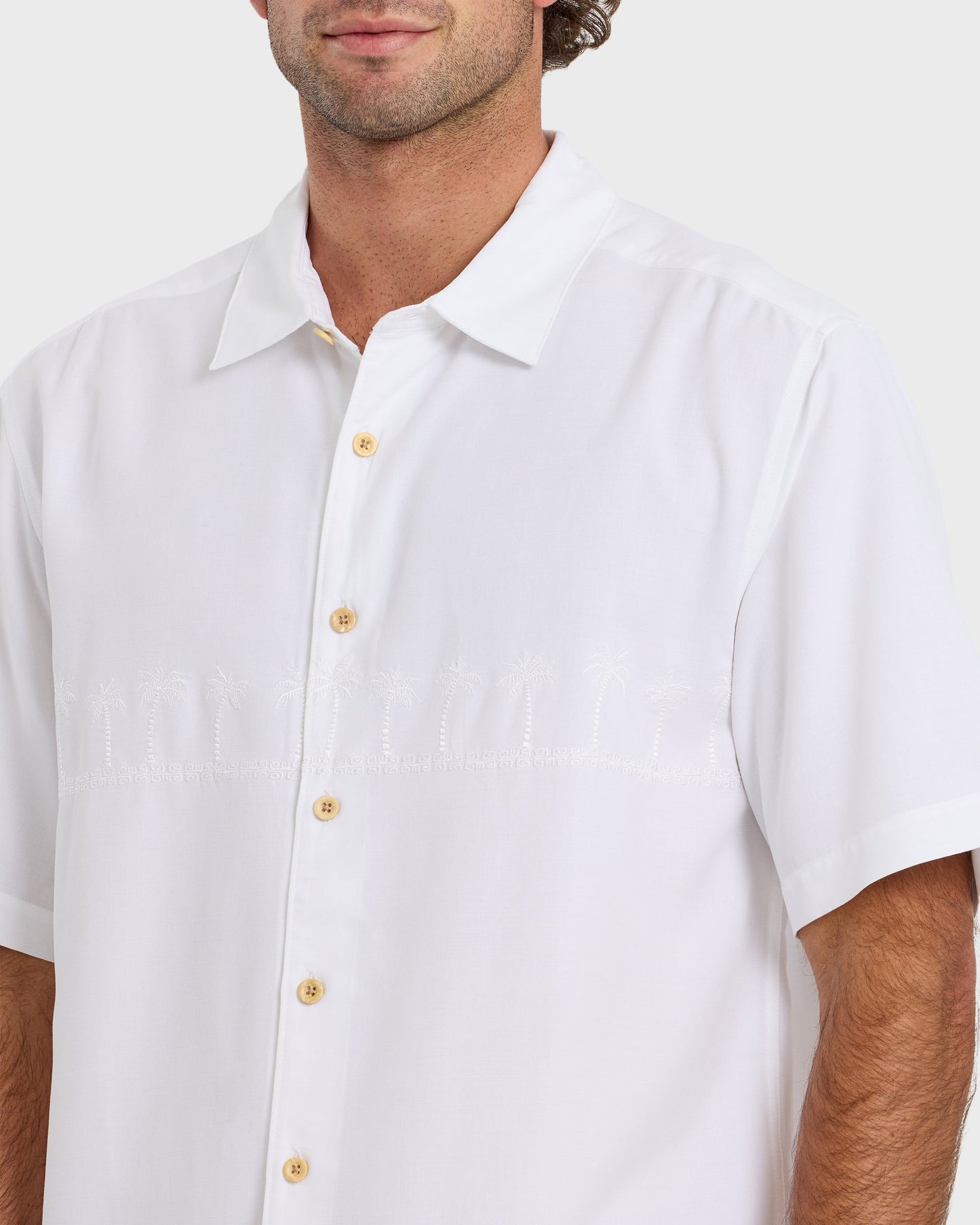 Tahiti Palms Men's Short Sleeve Woven Shirt - White