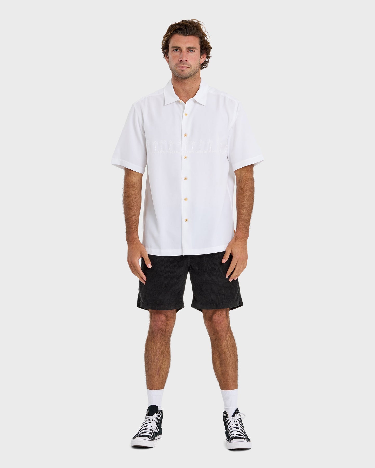 Tahiti Palms Men's Short Sleeve Woven Shirt - White