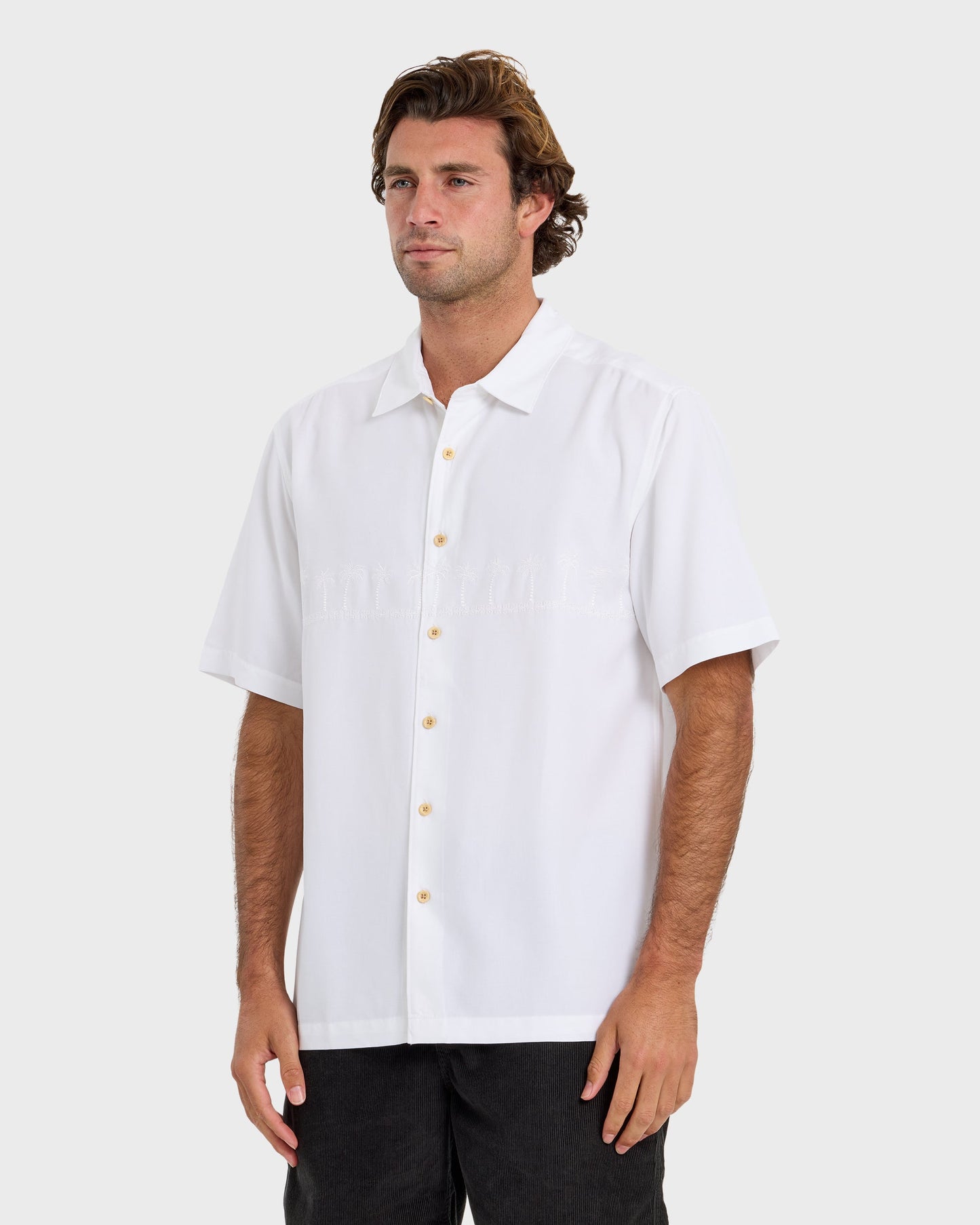 Tahiti Palms Men's Short Sleeve Woven Shirt - White