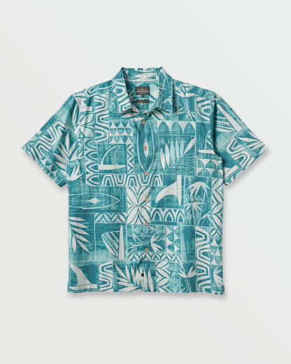 Waterman Talk Story Short Sleeve Shirt - Aqua Sea