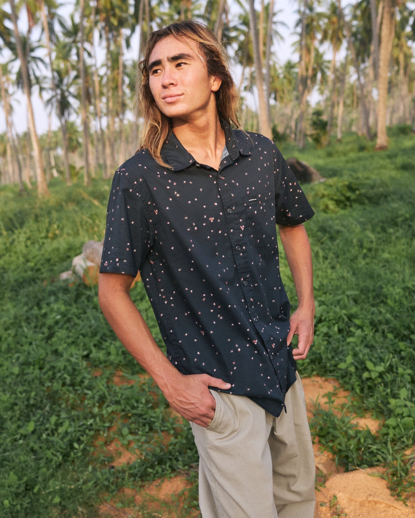 Ditsy Blossom Classic Short Sleeve Shirt - Anthracite