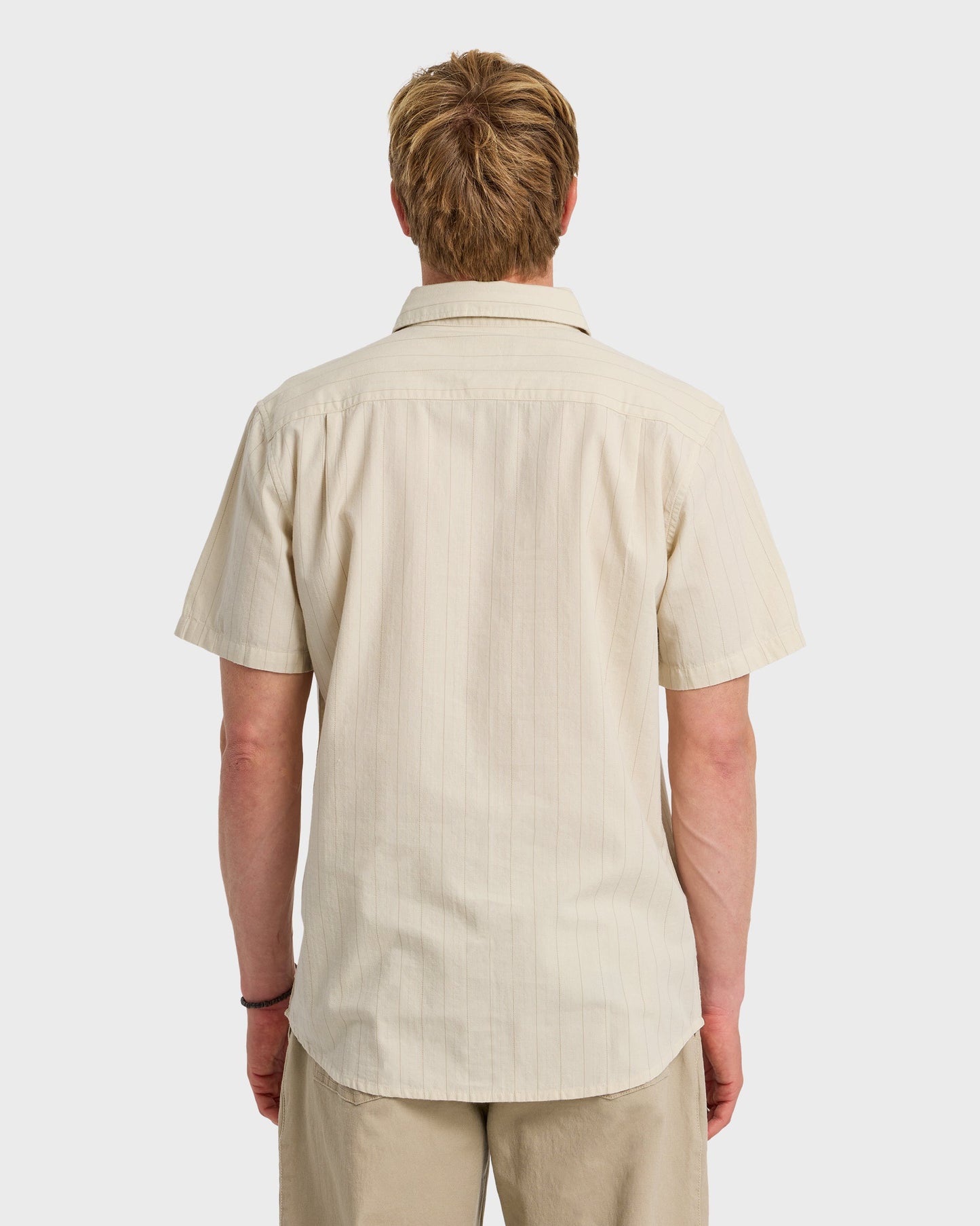 Dobby Stripe Classic Short Sleeve Shirt - Bone White