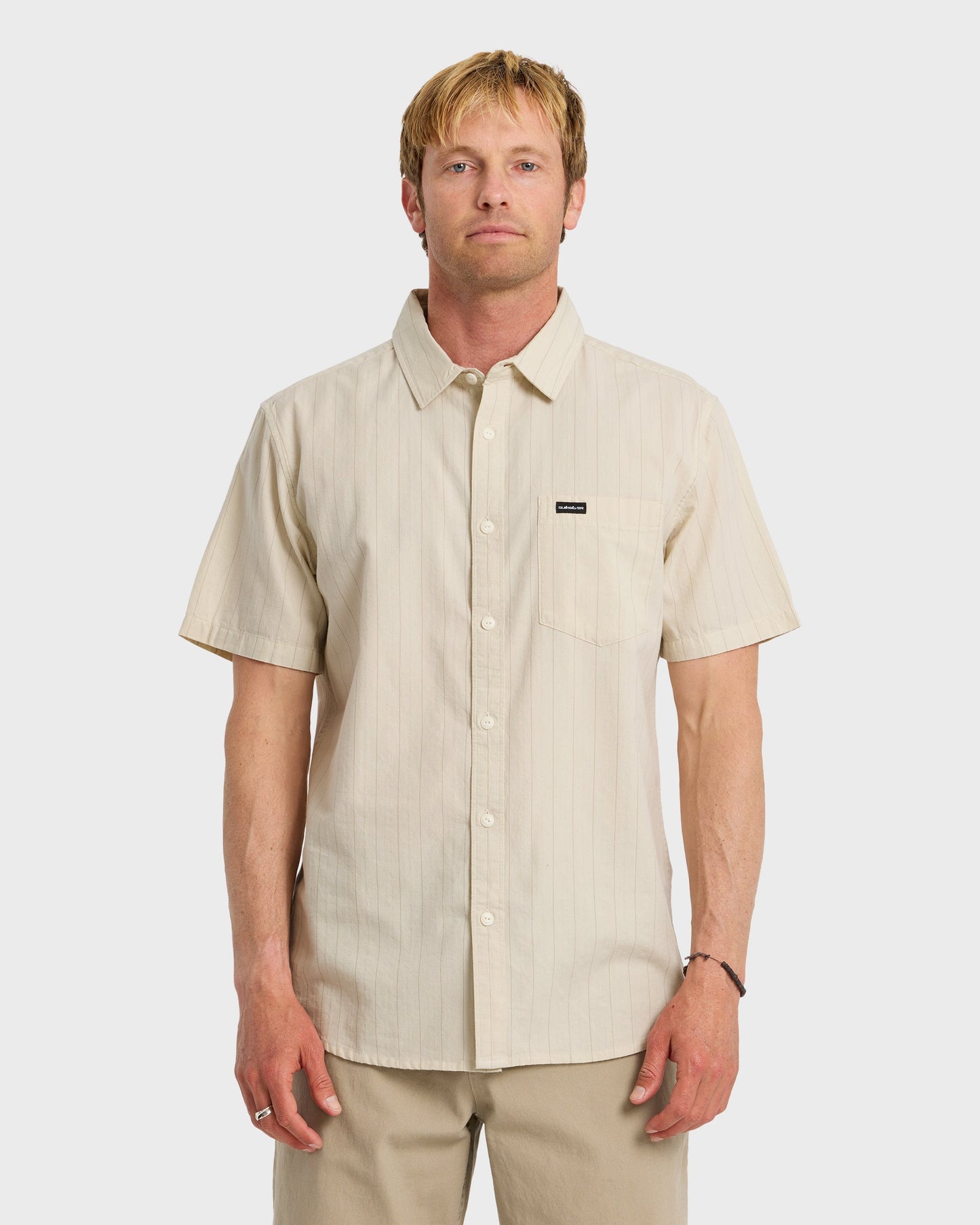 Dobby Stripe Classic Short Sleeve Shirt - Bone White