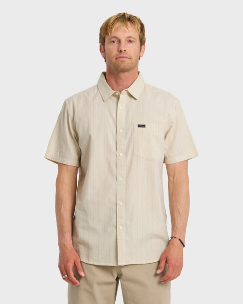 Dobby Stripe Classic Short Sleeve Shirt - Bone White