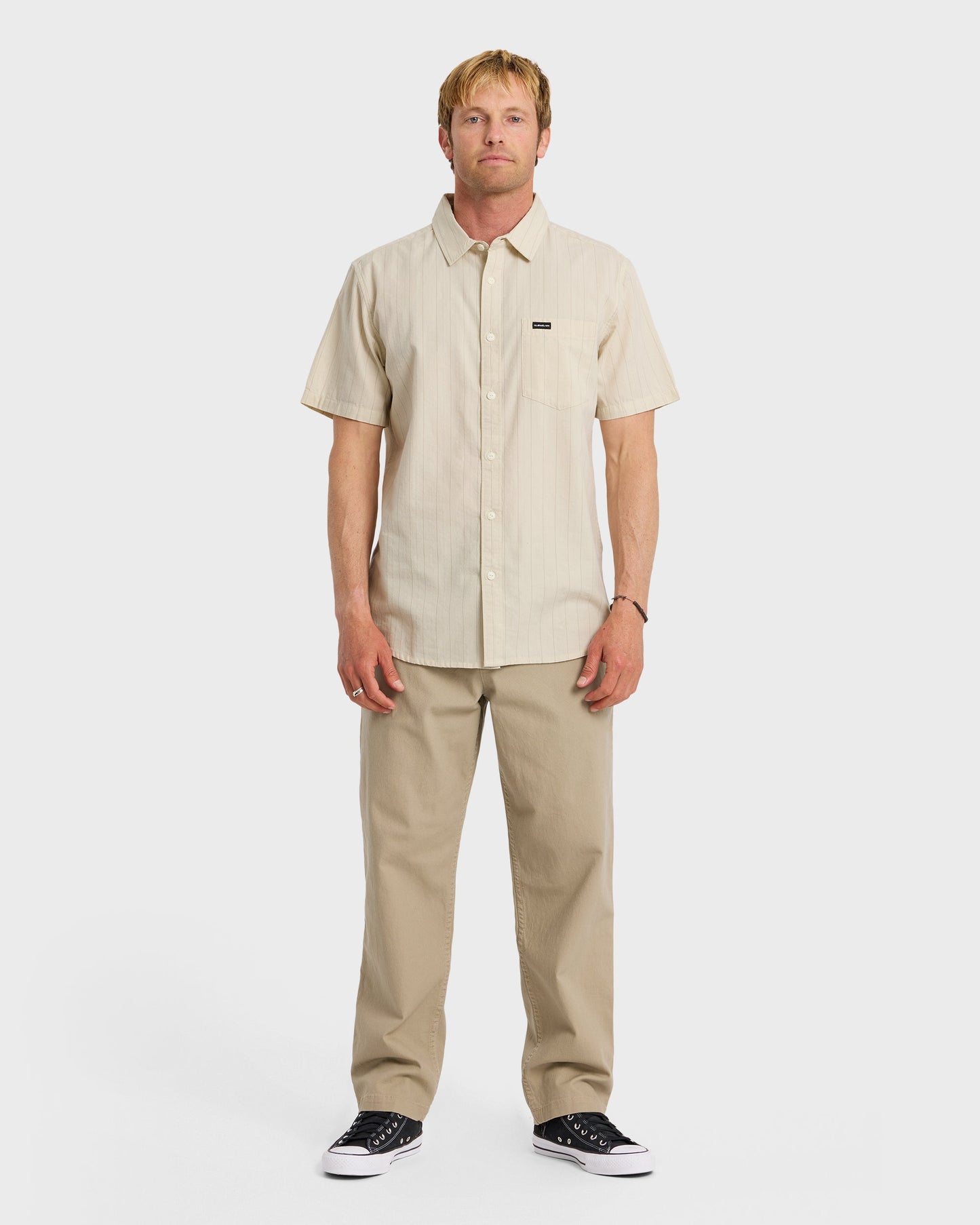 Dobby Stripe Classic Short Sleeve Shirt - Bone White