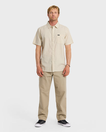 Dobby Stripe Classic Short Sleeve Shirt - Bone White