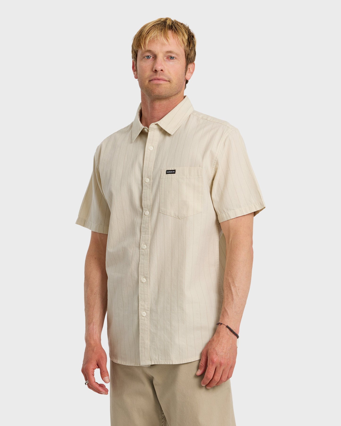 Dobby Stripe Classic Short Sleeve Shirt - Bone White