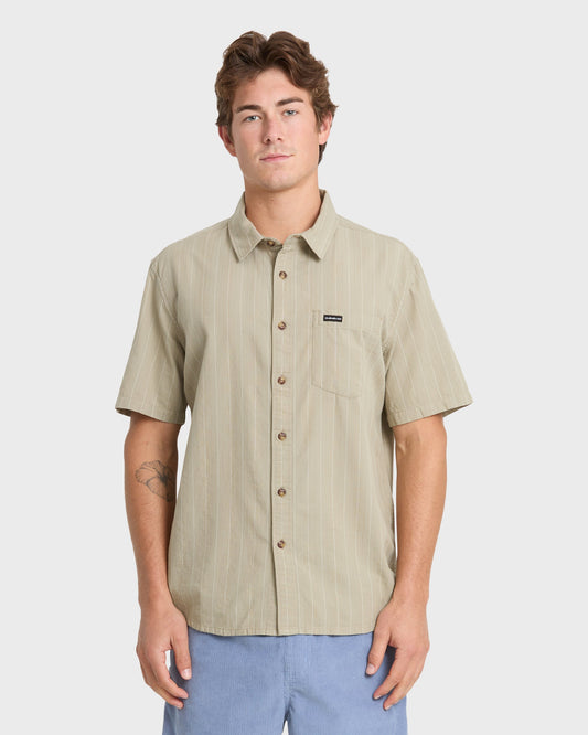Dobby Stripe Classic Short Sleeve Woven Shirt - Seneca Rock