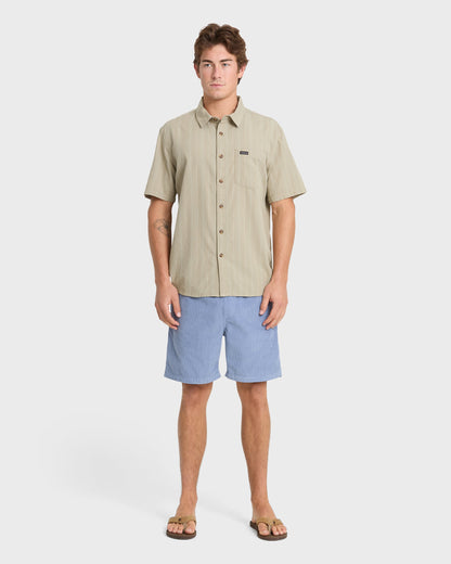 Dobby Stripe Classic Short Sleeve Woven Shirt - Seneca Rock