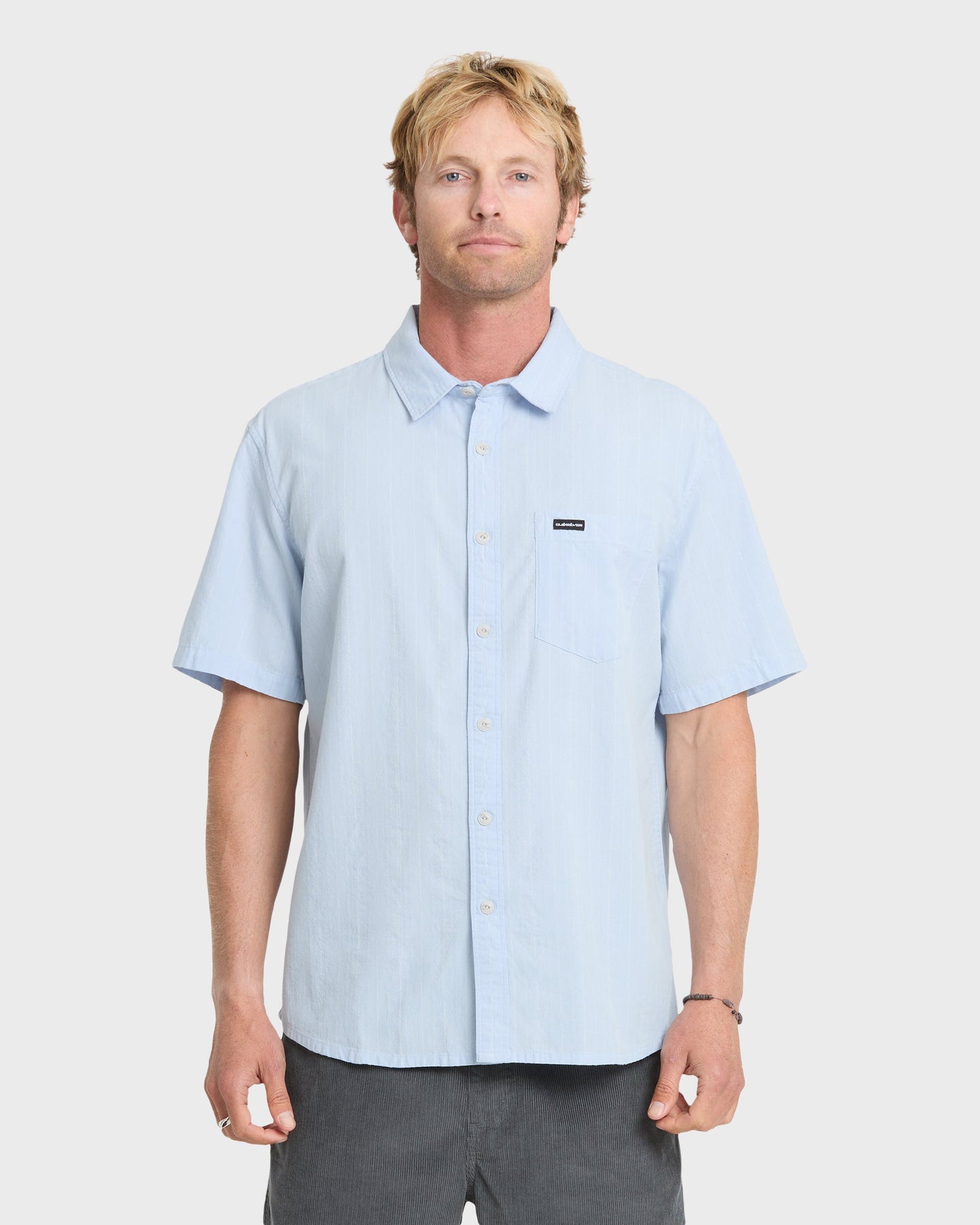 Dobby Stripe Classic Short Sleeve Woven Shirt - Skyway