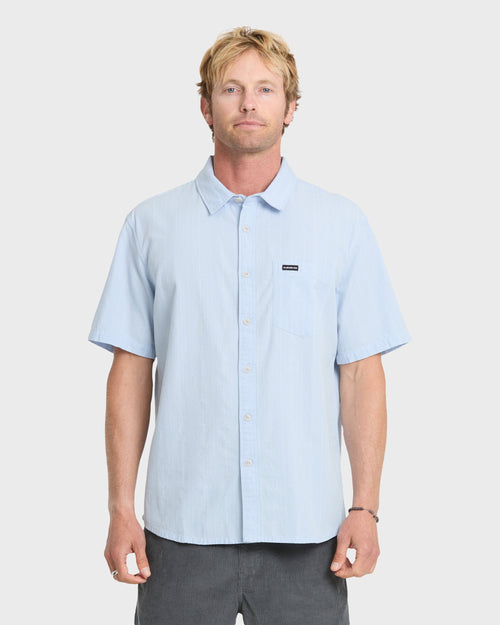 Dobby Stripe Classic Short Sleeve Woven Shirt - Skyway