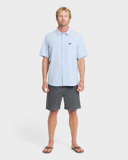 Dobby Stripe Classic Short Sleeve Woven Shirt - Skyway