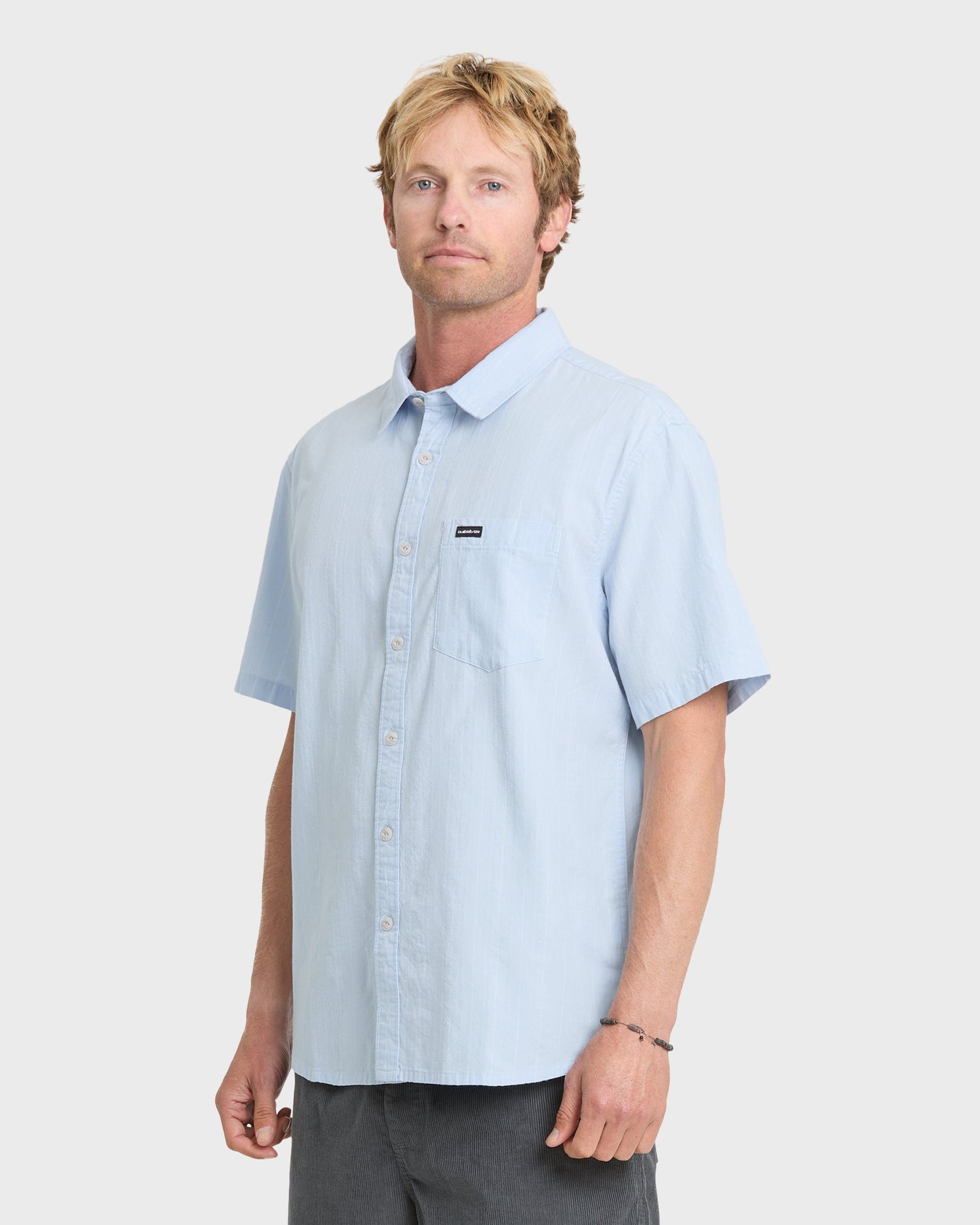 Dobby Stripe Classic Short Sleeve Woven Shirt - Skyway