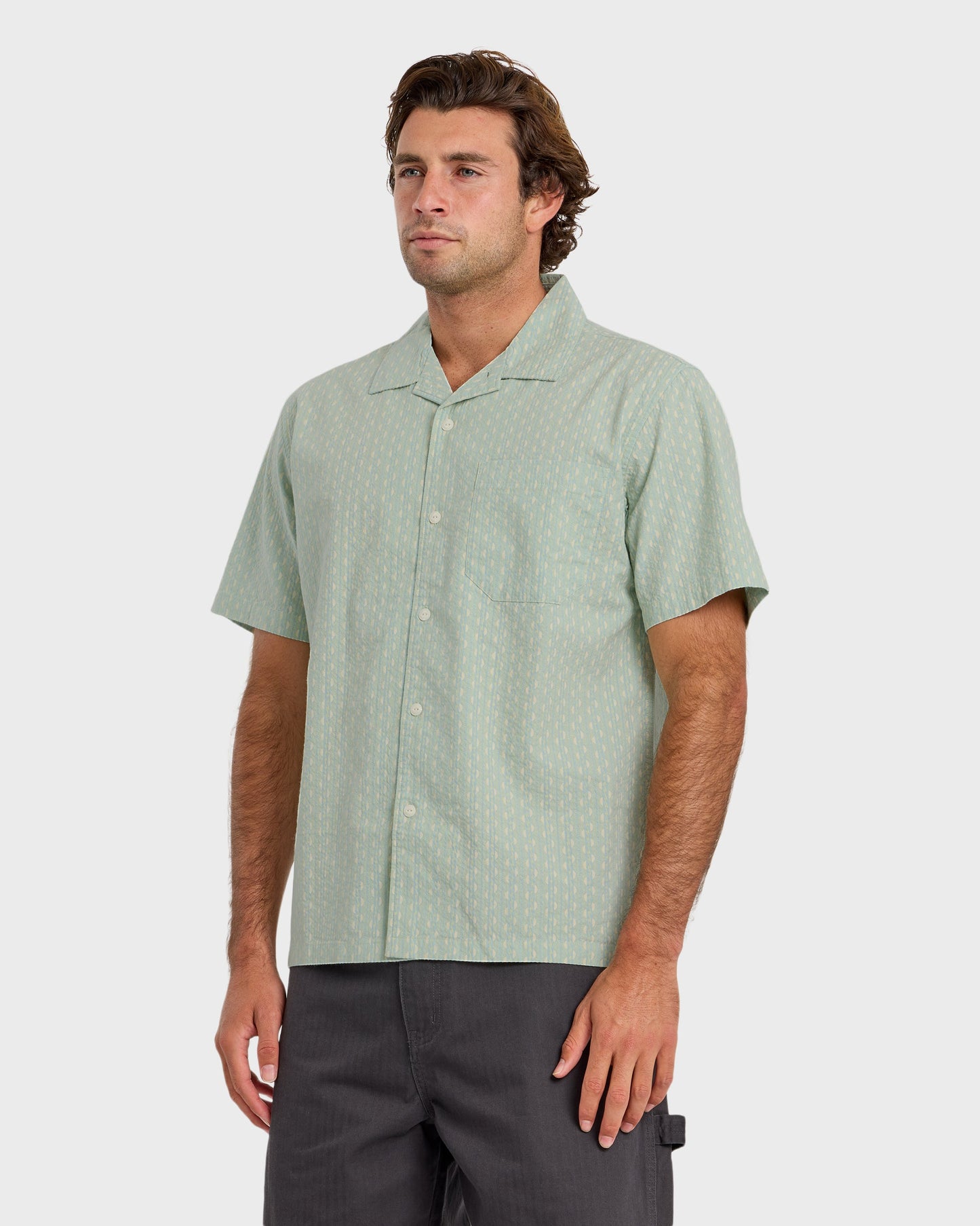 Horizons Casual Seersucker Short Sleeve Shirt - Blue Haze