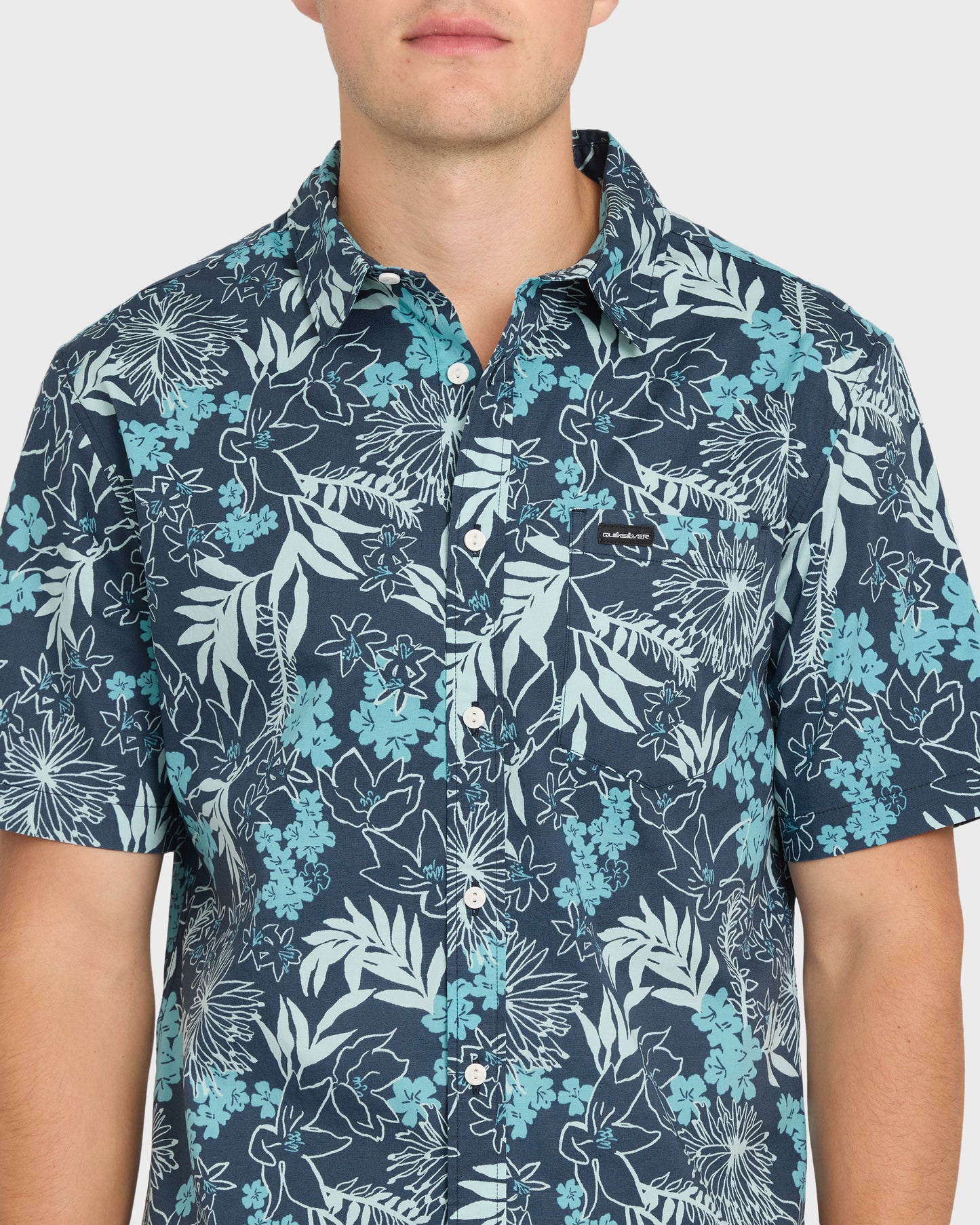 Jetty Bloom Classic Stretch Short Sleeve Woven Shirt - Dark Denim