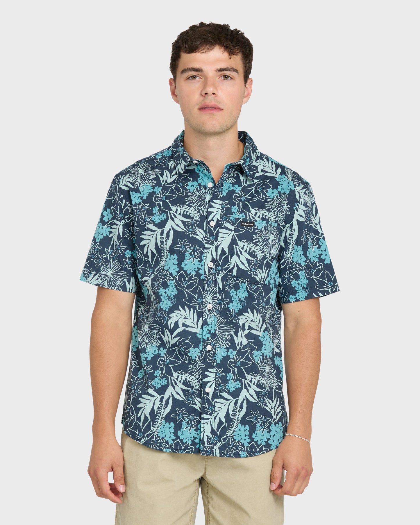 Jetty Bloom Classic Stretch Short Sleeve Woven Shirt - Dark Denim