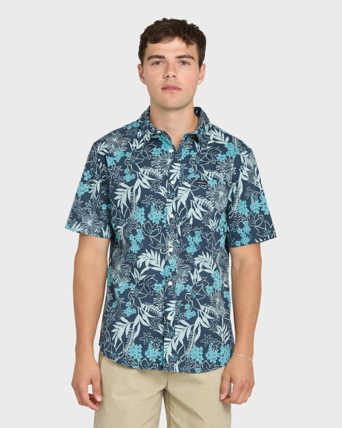 Jetty Bloom Classic Stretch Short Sleeve Woven Shirt - Dark Denim
