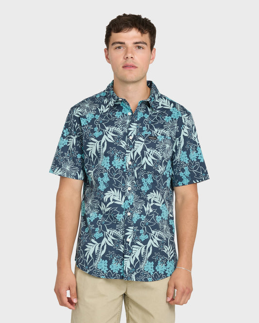 Jetty Bloom Classic Stretch Short Sleeve Woven Shirt - Dark Denim