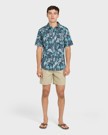 Jetty Bloom Classic Stretch Short Sleeve Woven Shirt - Dark Denim