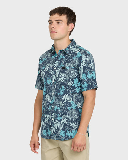 Jetty Bloom Classic Stretch Short Sleeve Woven Shirt - Dark Denim