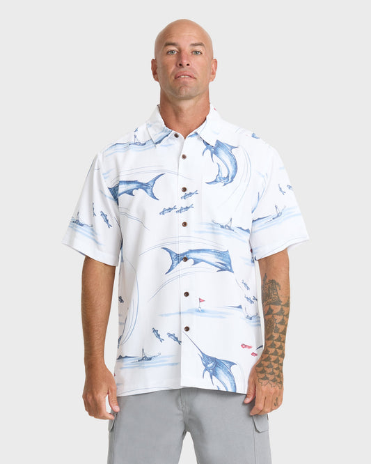 Waterman Fish On Short Sleeve Woven Shirt - White