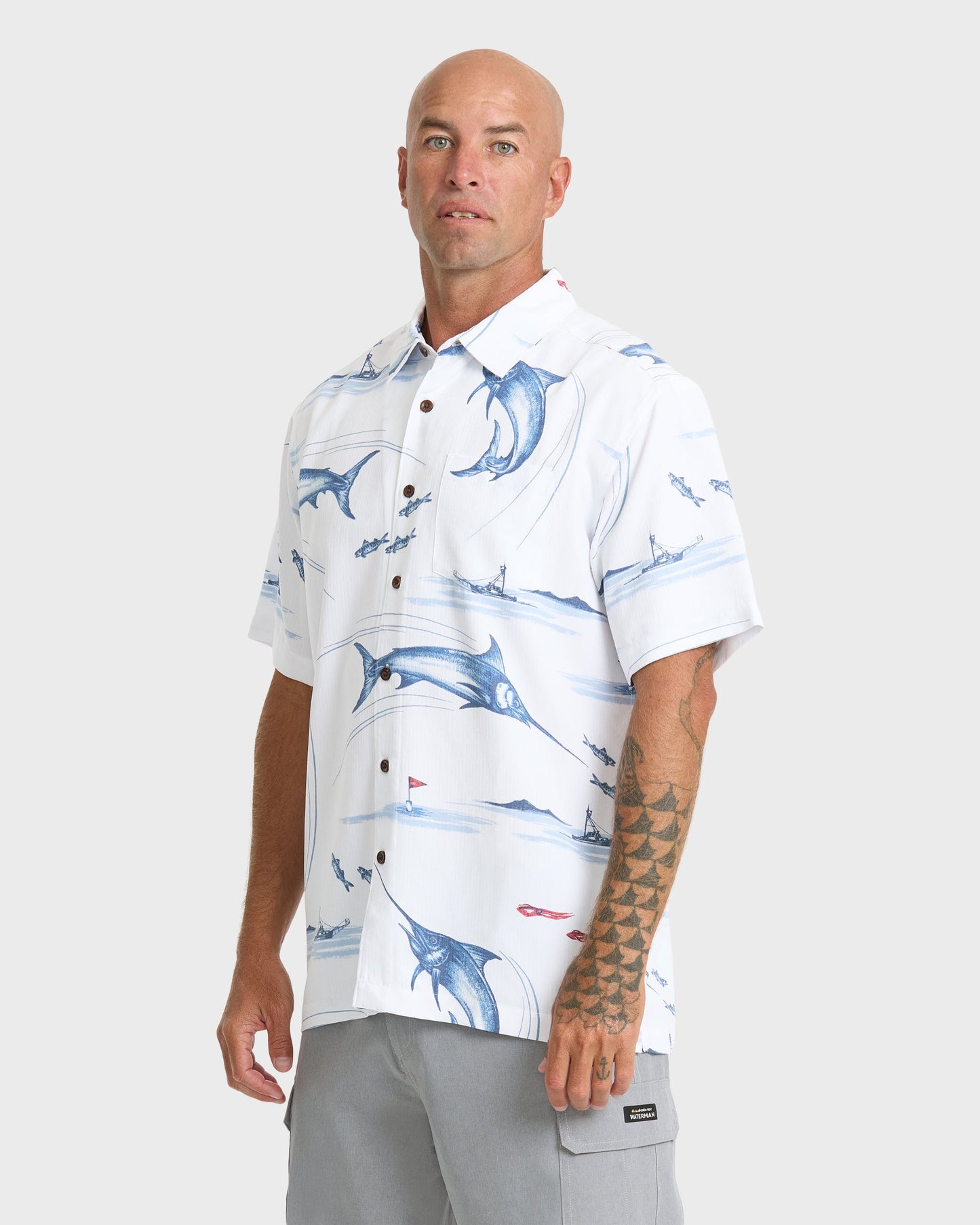 Waterman Fish On Short Sleeve Woven Shirt - White