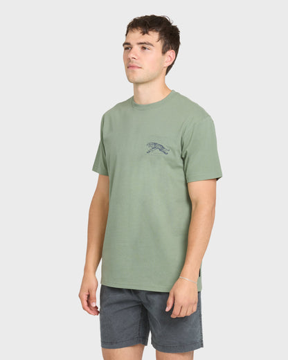Tiger Style Short Sleeve Cotton T-Shirt - Lily Pad Heather