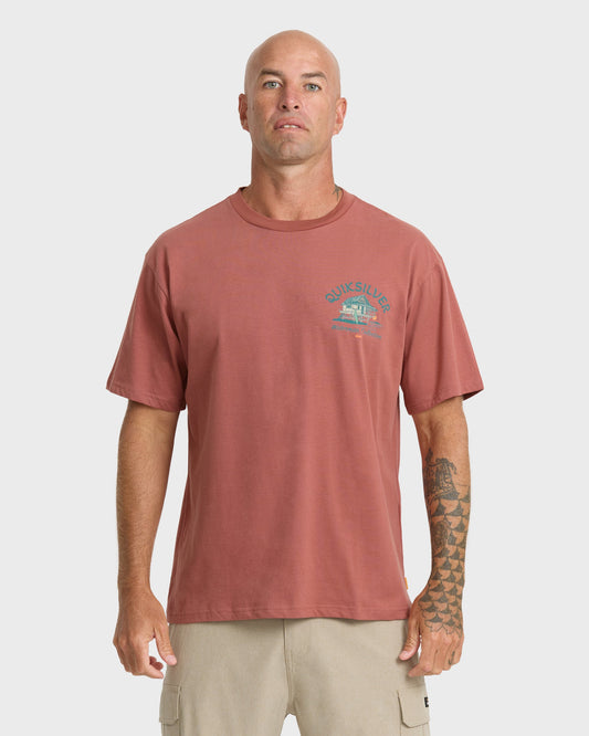 Waterman Tiki Hut Short Sleeve Cotton T-Shirt - Marsala