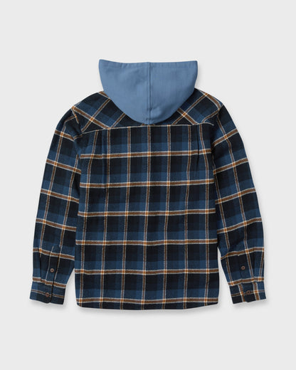 Saltwater Hooded Long Sleeve Flannel Shirt - Dark Denim