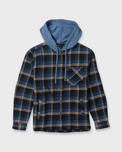Saltwater Hooded Long Sleeve Flannel Shirt - Dark Denim