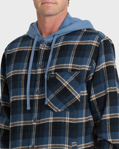 Saltwater Hooded Long Sleeve Flannel Shirt - Dark Denim
