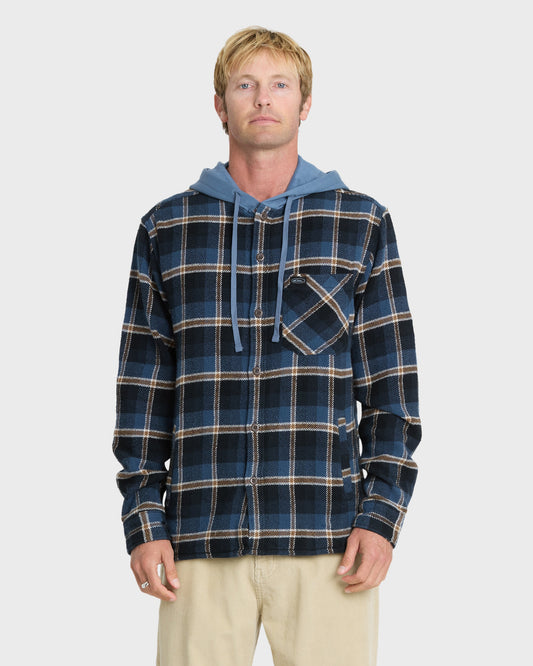 Saltwater Hooded Long Sleeve Flannel Shirt - Dark Denim