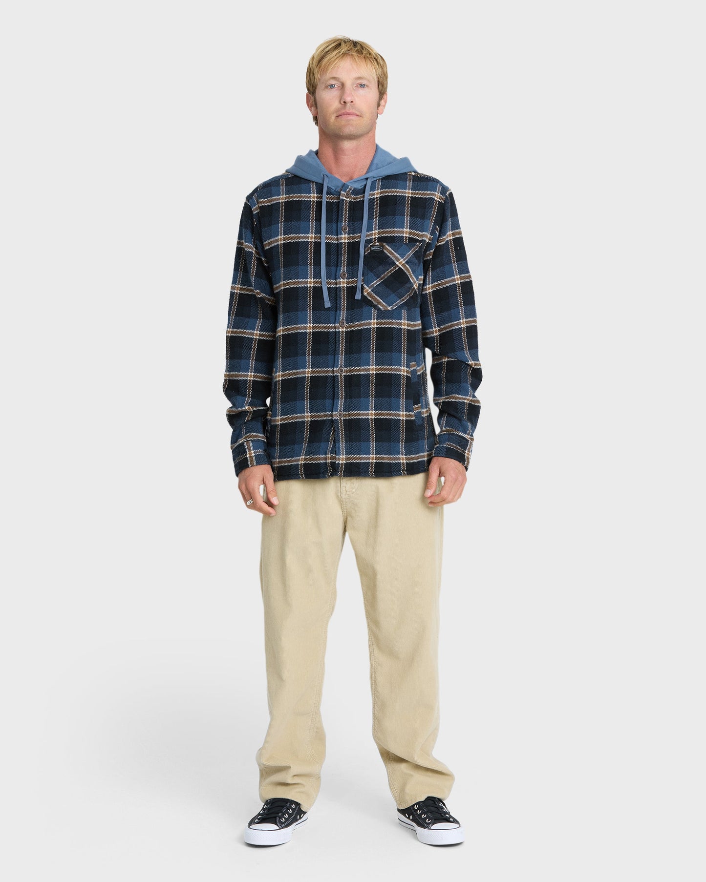 Saltwater Hooded Long Sleeve Flannel Shirt - Dark Denim