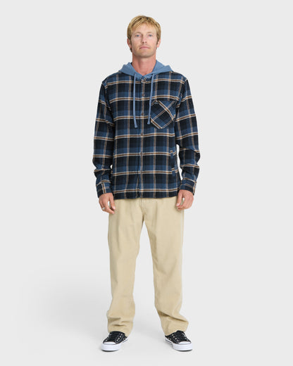 Saltwater Hooded Long Sleeve Flannel Shirt - Dark Denim