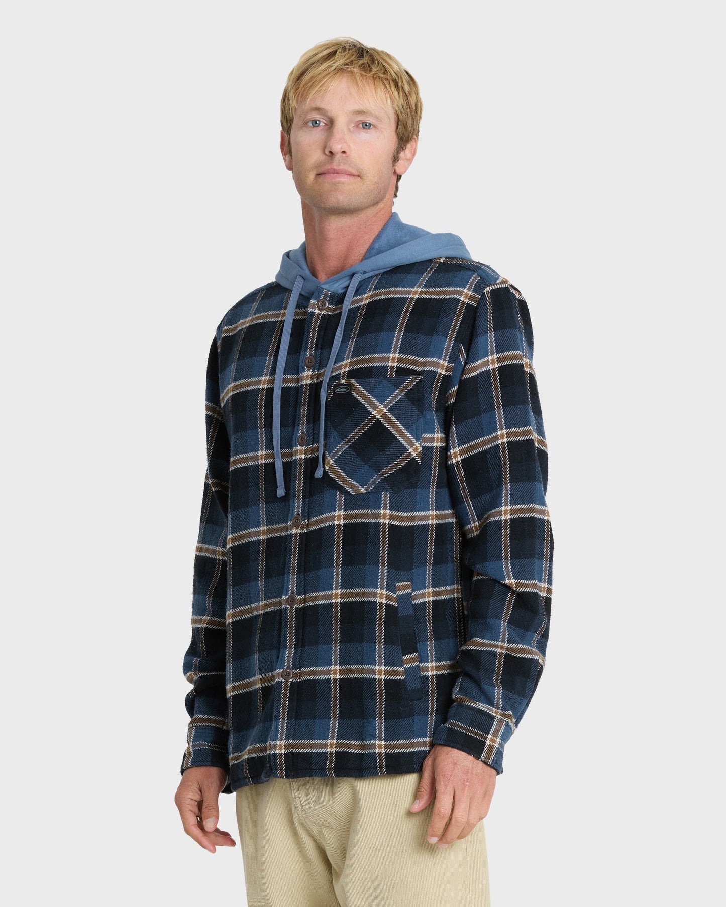 Saltwater Hooded Long Sleeve Flannel Shirt - Dark Denim