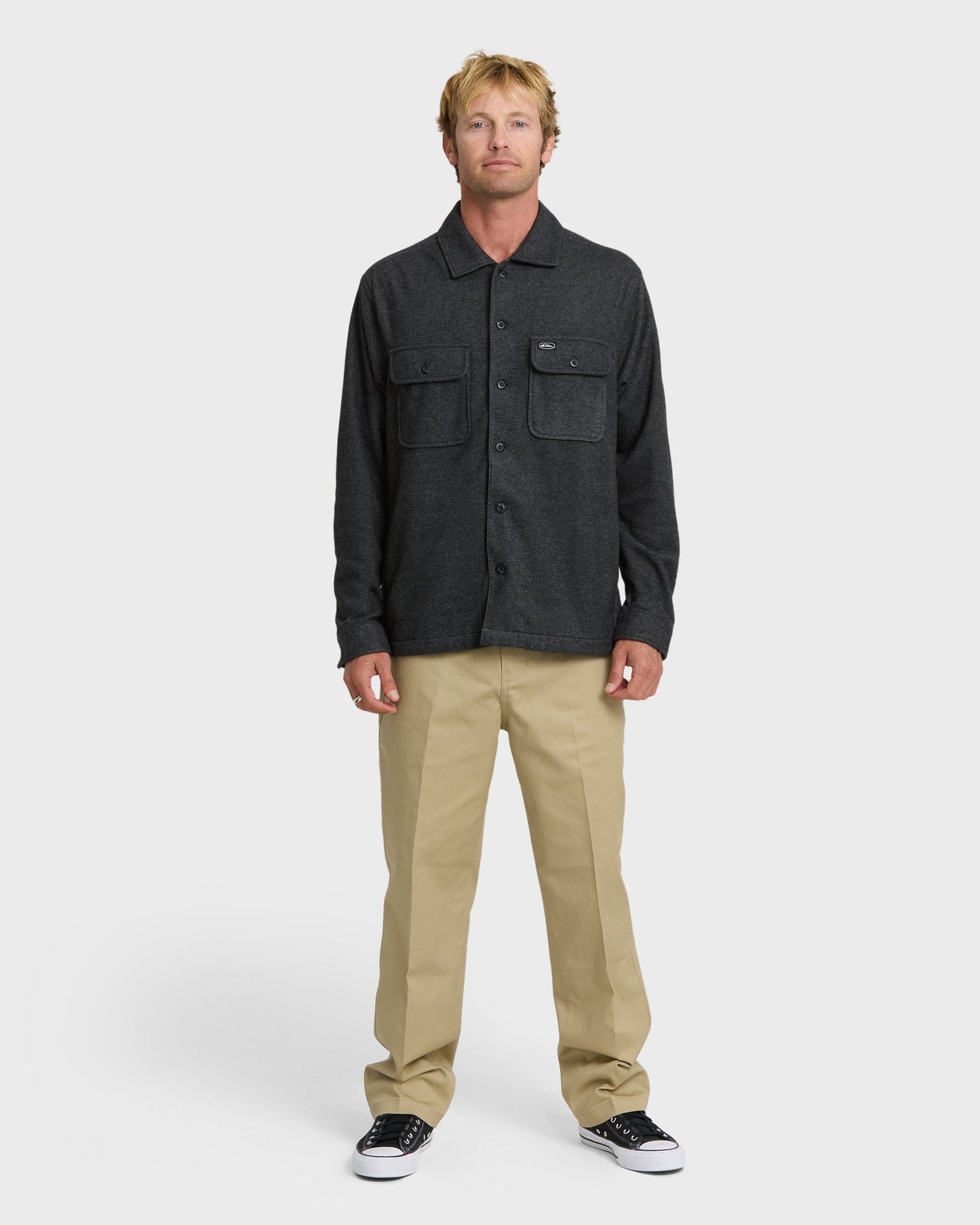 Flannel Long Sleeve Overshirt - Black Heather