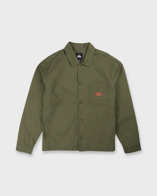 Herringbone Long Sleeve Woven Overshirt - Grape Leaf