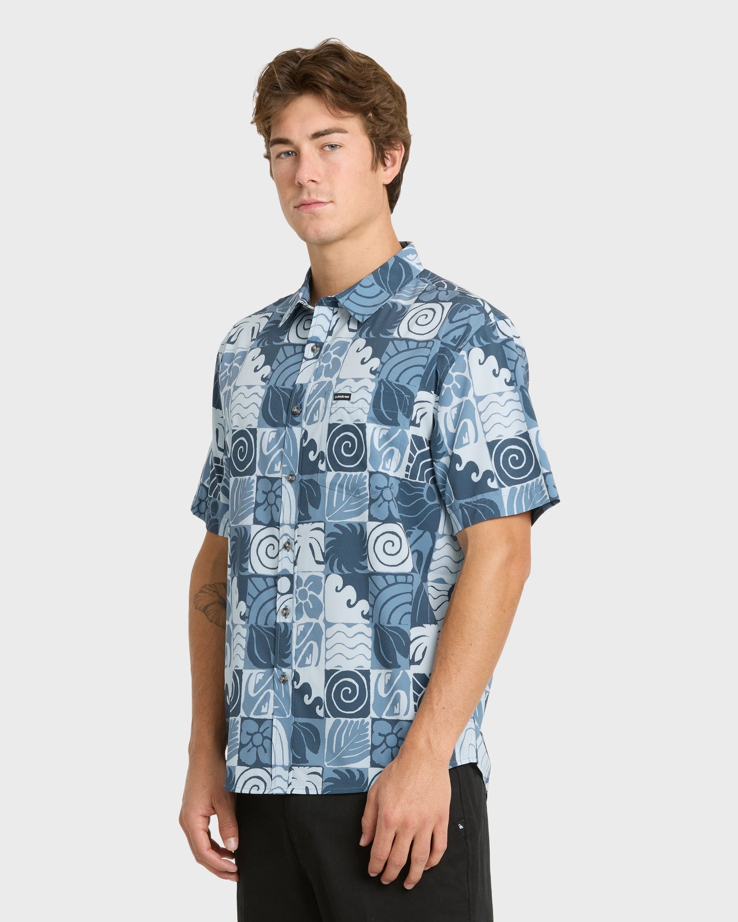 Earth Geo Classic Stretch Short Sleeve Woven Shirt - Quiet Harbor