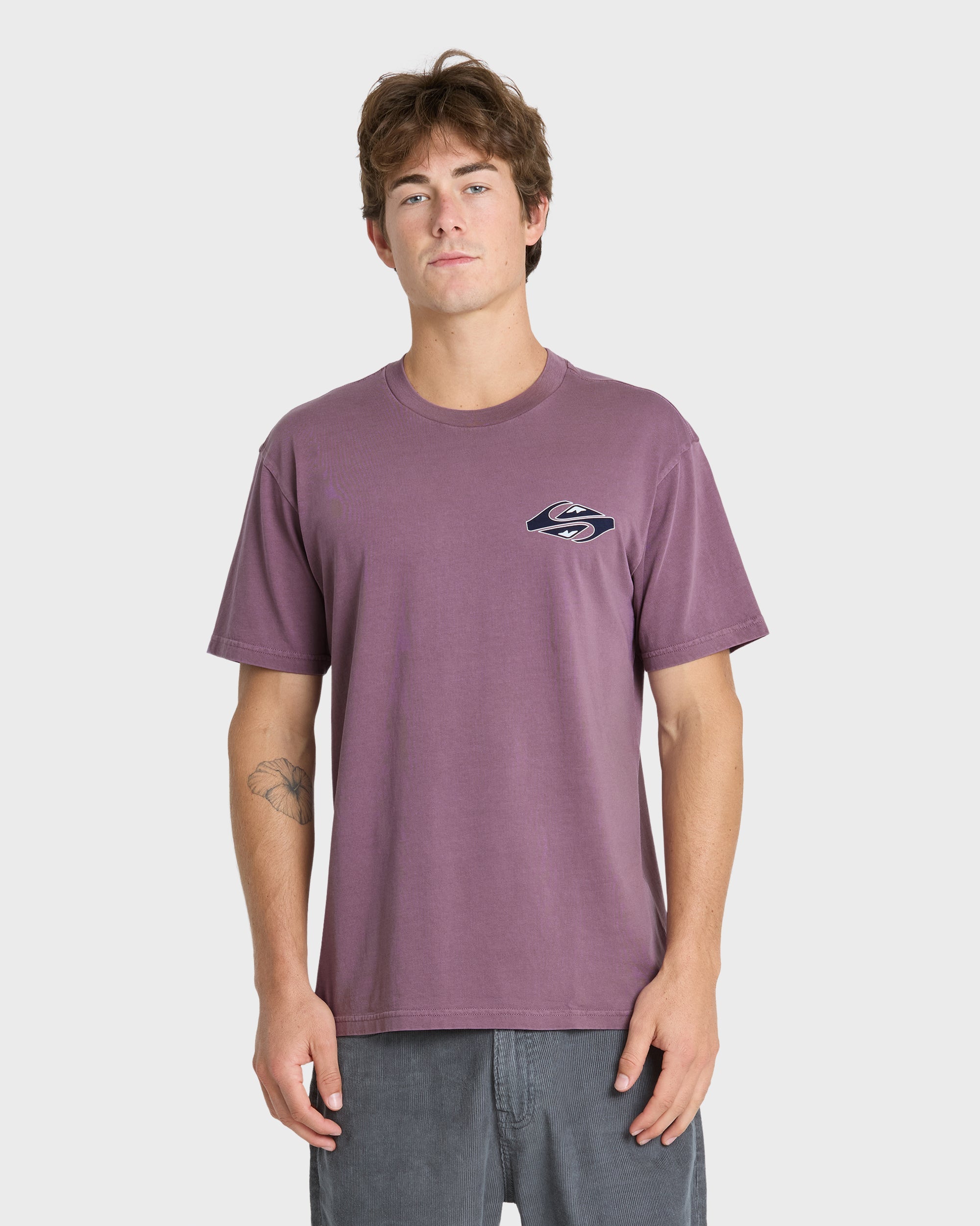 Dark Horse Pigment Dye Short Sleeve Cotton T-Shirt - Grape Jam