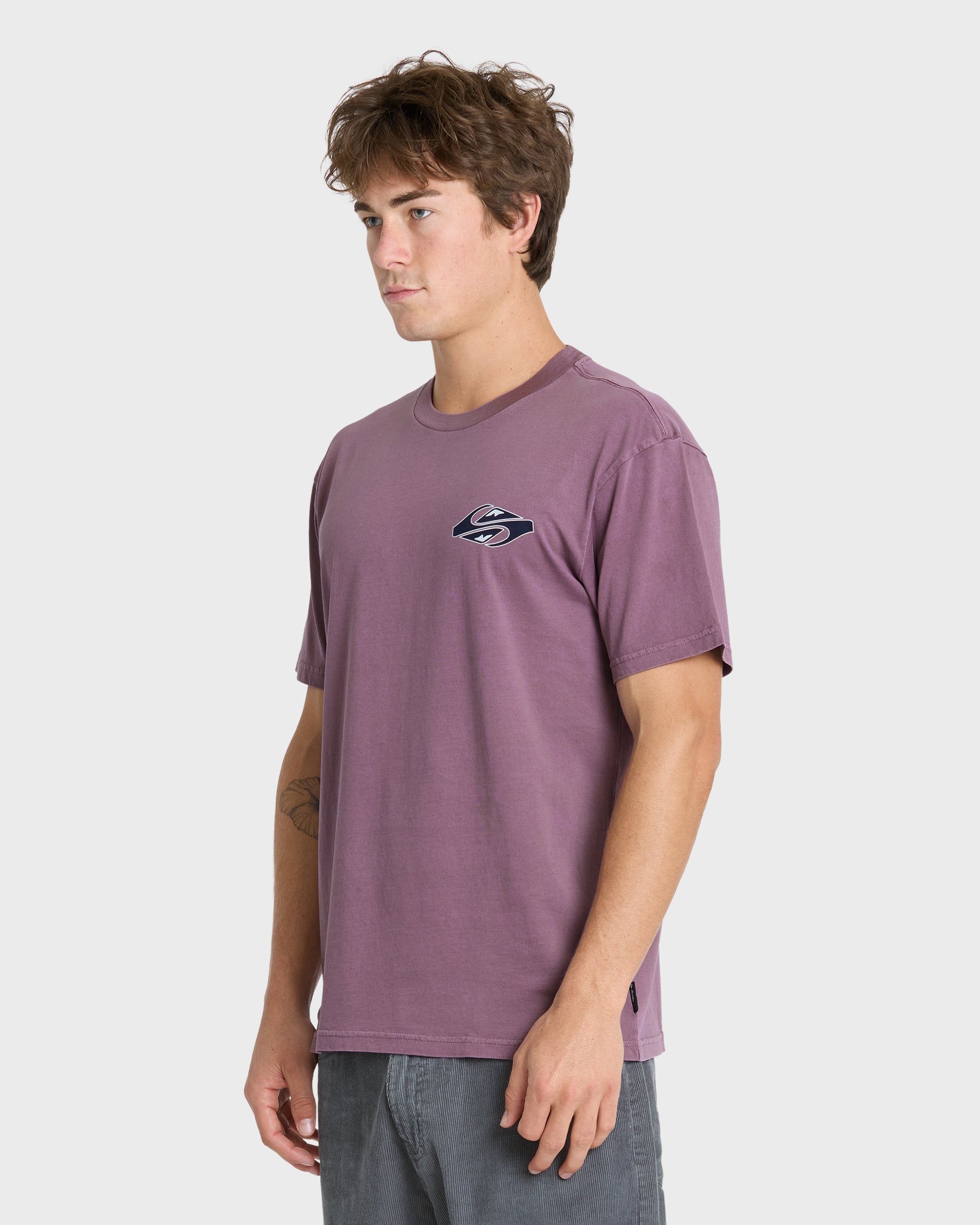 Dark Horse Pigment Dye Short Sleeve Cotton T-Shirt - Grape Jam