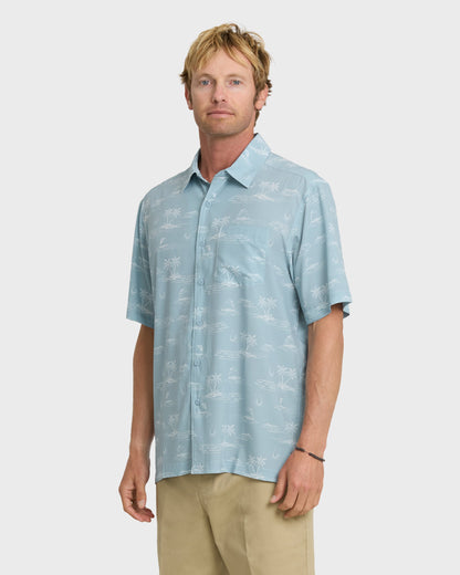 Waterman Mix Performance Pack Short Sleeve Woven Shirt - Dusty Blue
