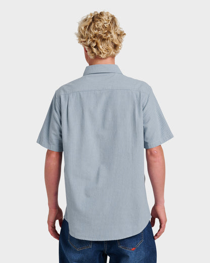 Oxford Stripe Classic Short Sleeve Shirt - Ashley Blue
