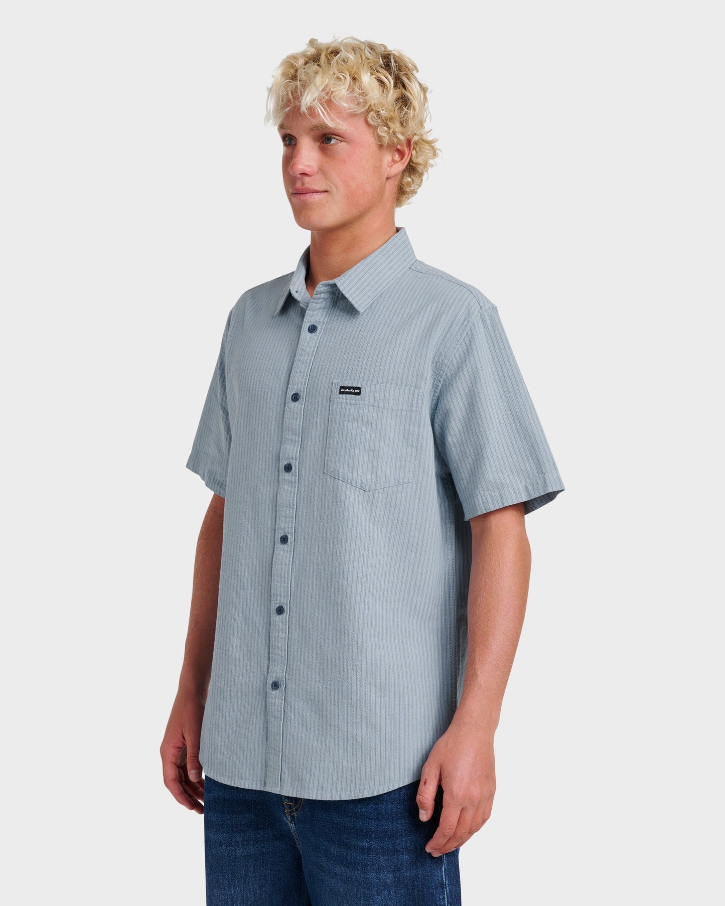 Oxford Stripe Classic Short Sleeve Shirt - Ashley Blue