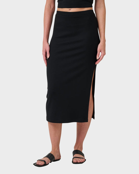 Cora Bay Solid Ribbed Midi Skirt