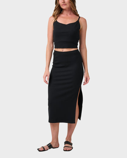 Cora Bay Solid Ribbed Midi Skirt