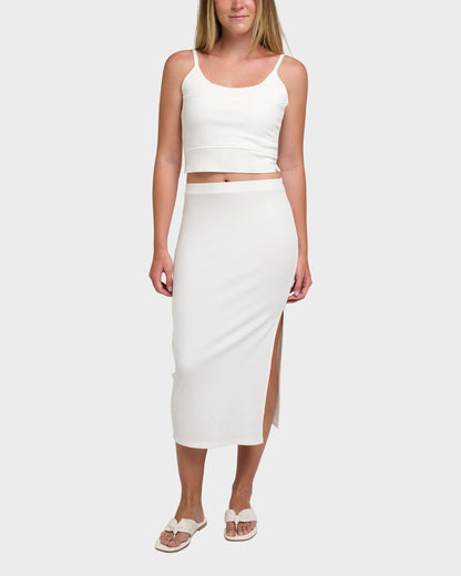 Cora Bay Solid Ribbed Midi Skirt